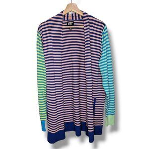 Lands' End Womens Whimsy Multicolor Striped Open Front Cardigan Sweater Large